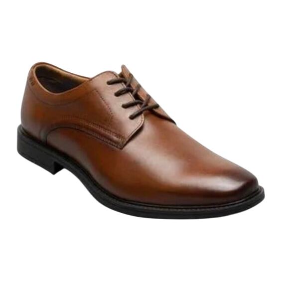 Nunn Bush Cognac Brown Leather Plain Toe Lace Up Oxford 9 Wide Memory Foam - Picture 1 of 14